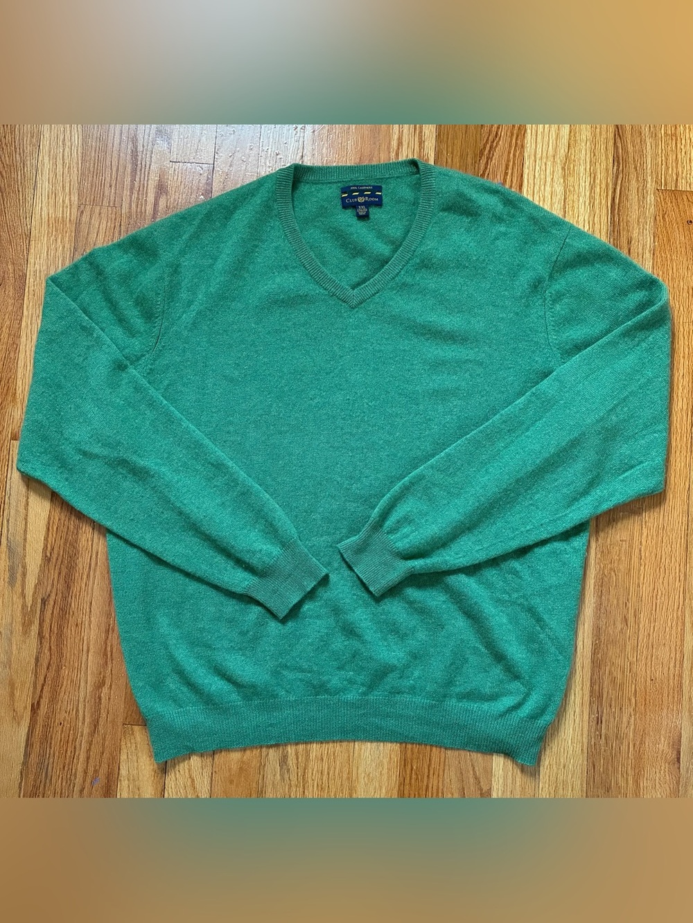 Club Room Green V-Neck Pullover Long Sleeve Soft Luxe Cashmere Sweater Men’s 2XL
